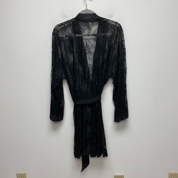 Cacique Womens Black Lace Sheer Long Sleeve Stretch Tie Front Kimono Robe 18/20 - Picture 4 of 10